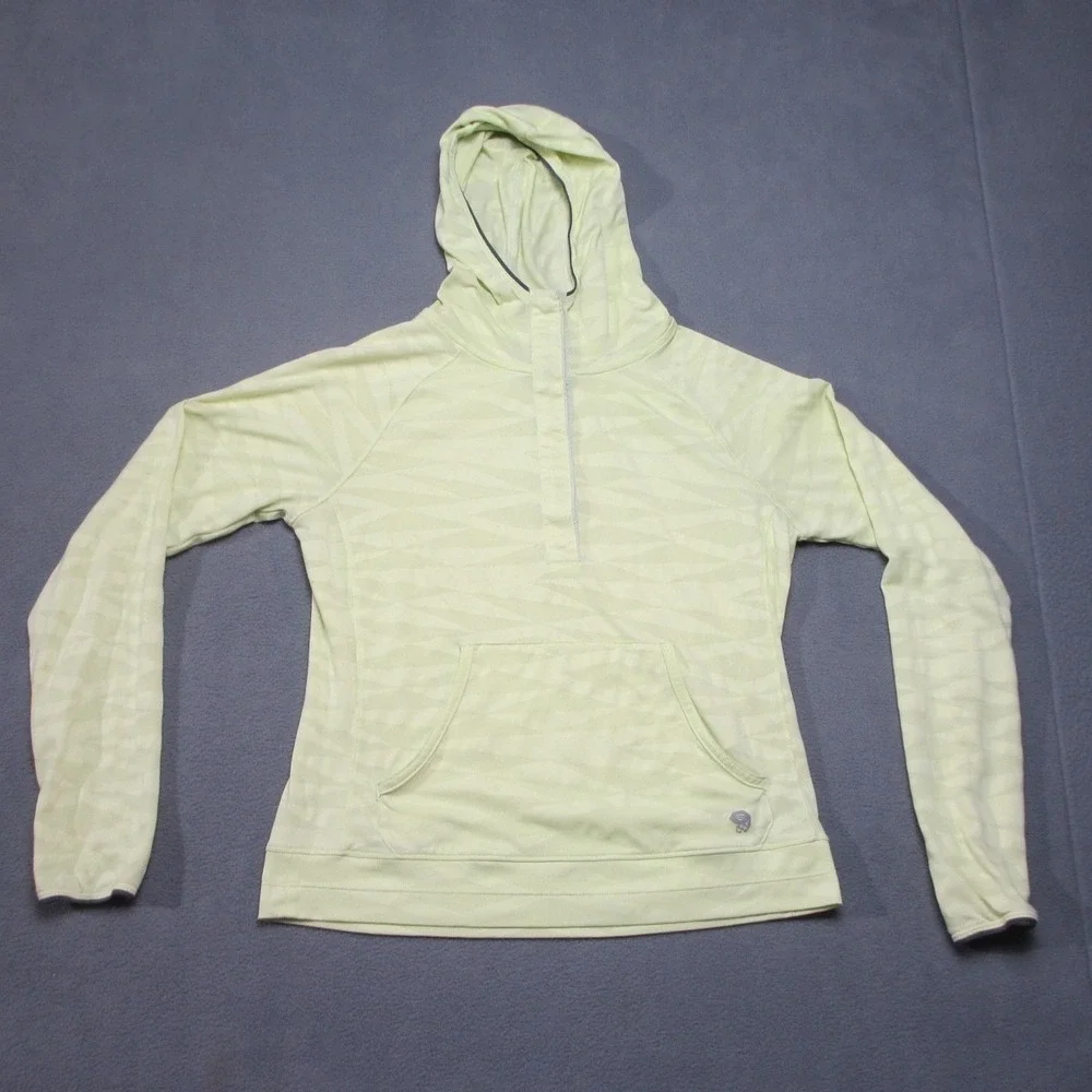 Mountain Hardwear Hoodie Womens Small Yellow 1/2 Snap Logo Hiking Performance